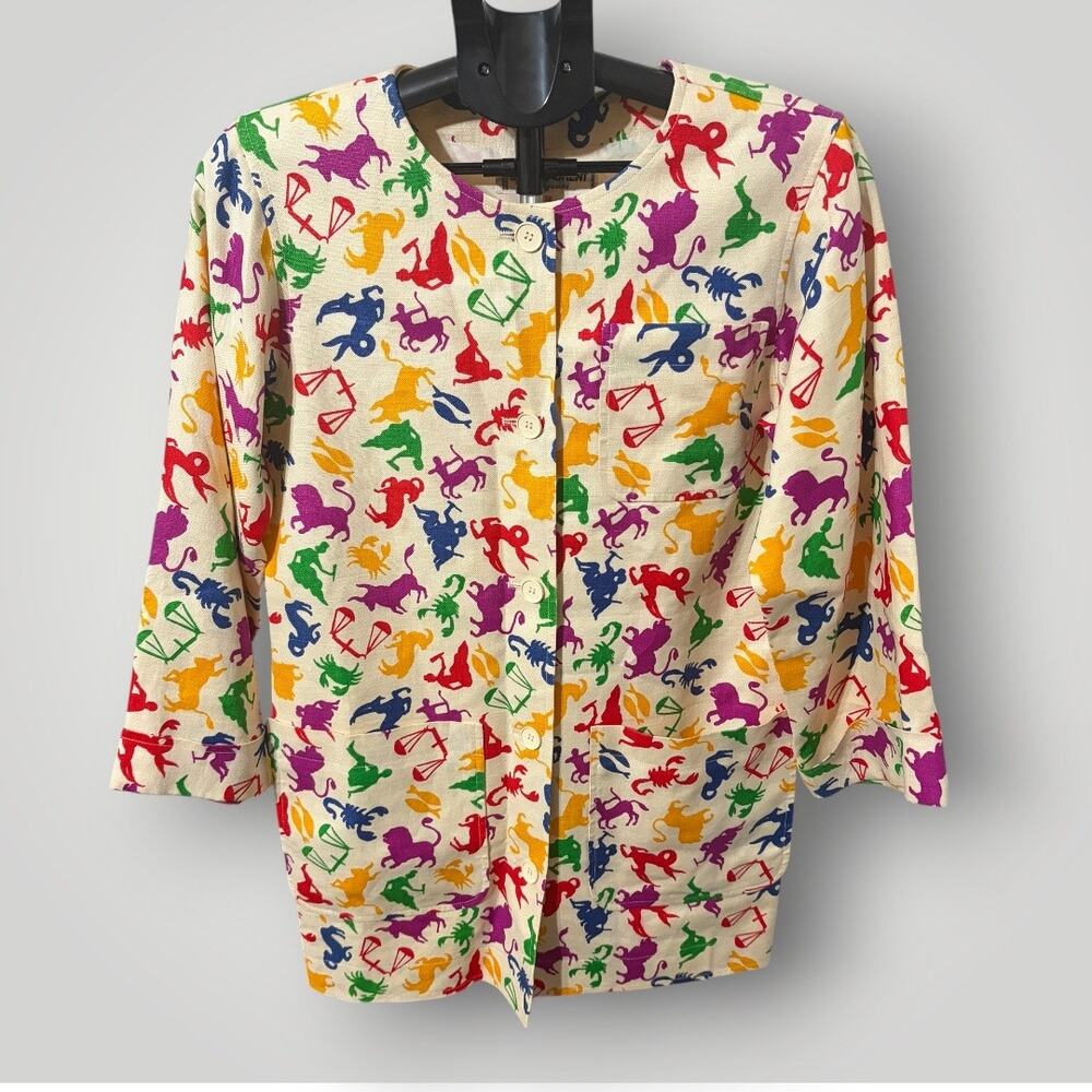 Vintage 80s Yves Saint Laurent SS82 Archival Zodiac Astrology Print Jacket 38